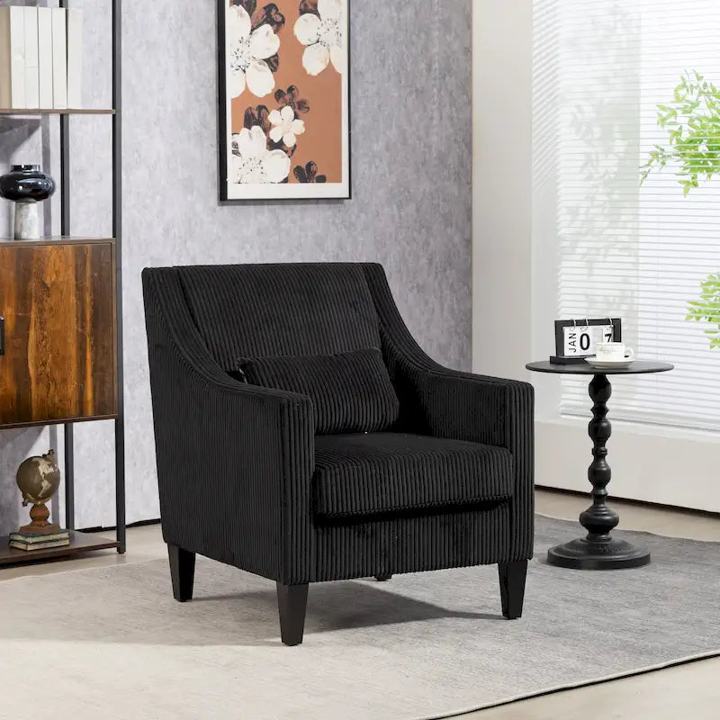 Fauteuil d'appoint moderne noir avec pieds en bois d'hévéa