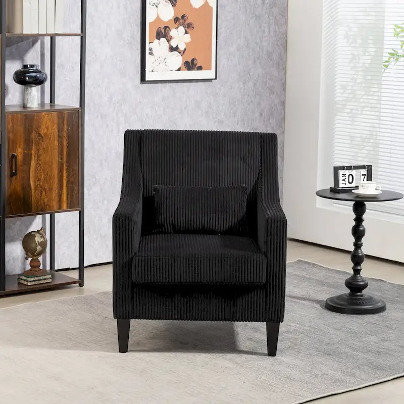 Fauteuil d'appoint moderne noir avec pieds en bois d'hévéa