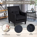 Fauteuil d'appoint moderne noir avec pieds en bois d'hévéa