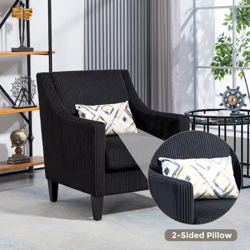 Fauteuil d'appoint moderne noir avec pieds en bois d'hévéa