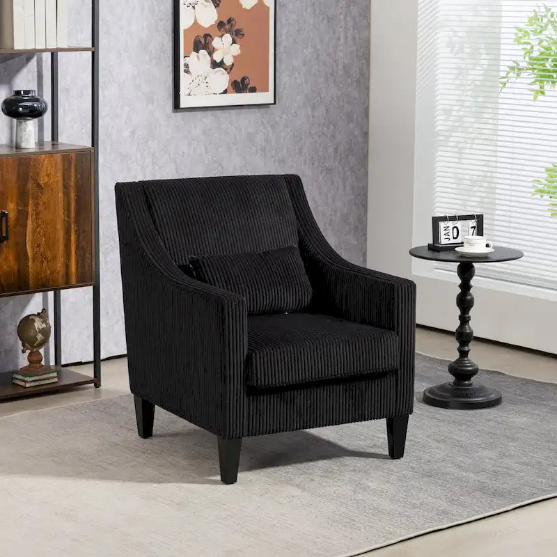 Fauteuil d'appoint moderne noir avec pieds en bois d'hévéa