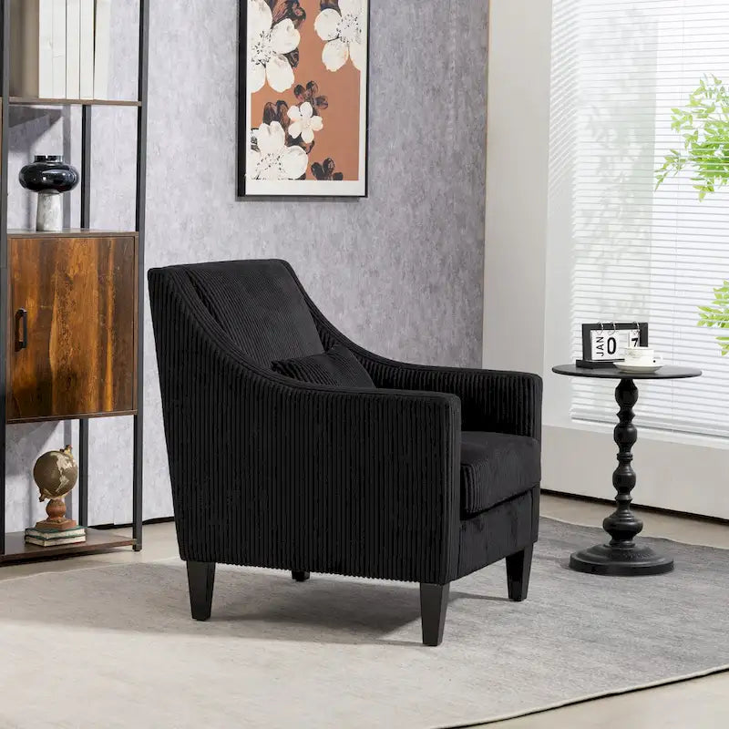 Fauteuil d'appoint moderne noir avec pieds en bois d'hévéa