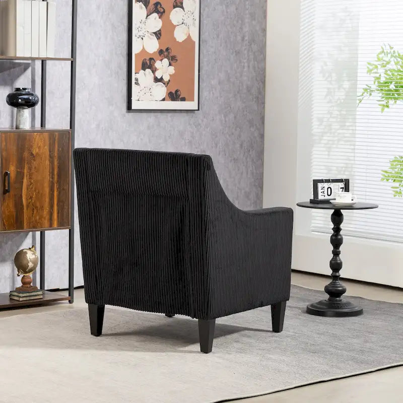 Fauteuil d'appoint moderne noir avec pieds en bois d'hévéa