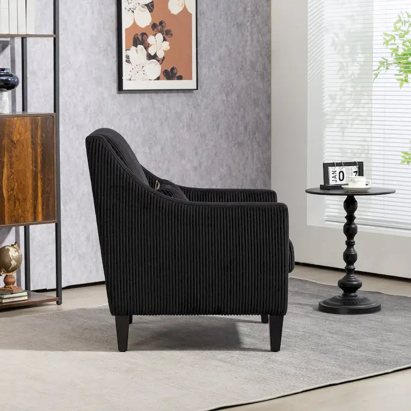 Fauteuil d'appoint moderne noir avec pieds en bois d'hévéa