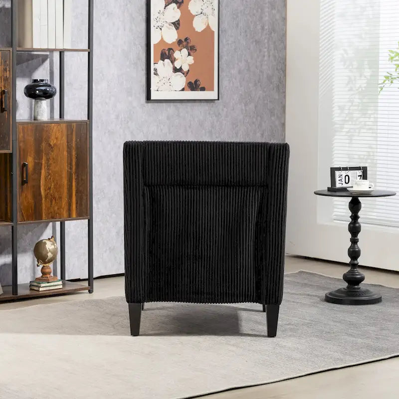 Fauteuil d'appoint moderne noir avec pieds en bois d'hévéa