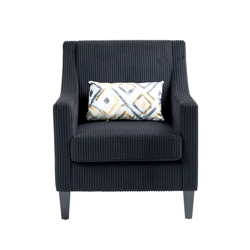 Fauteuil d'appoint moderne noir avec pieds en bois d'hévéa
