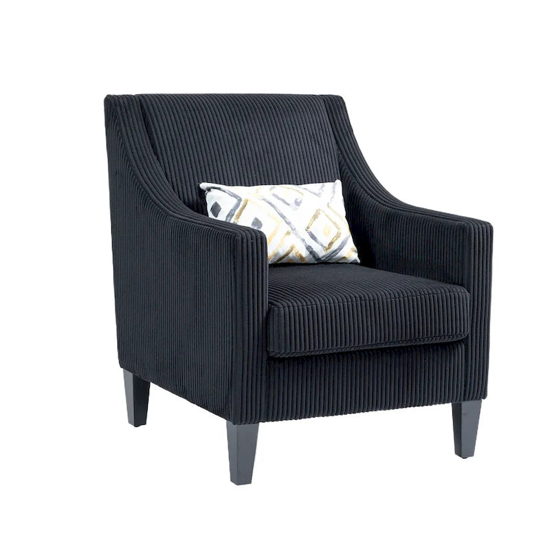 Fauteuil d'appoint moderne noir avec pieds en bois d'hévéa