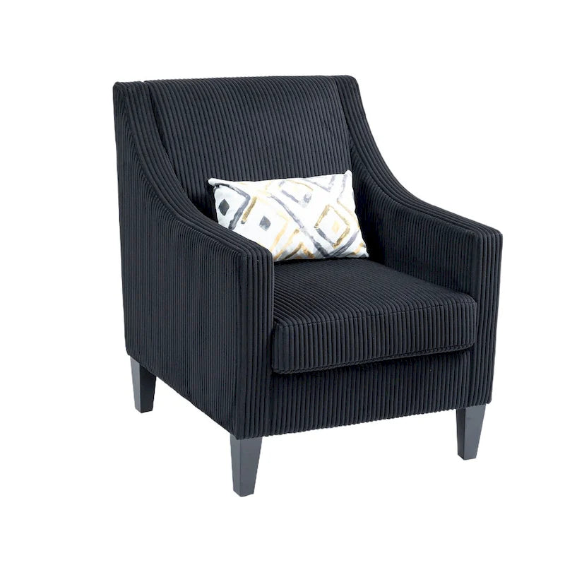 Fauteuil d'appoint moderne noir avec pieds en bois d'hévéa
