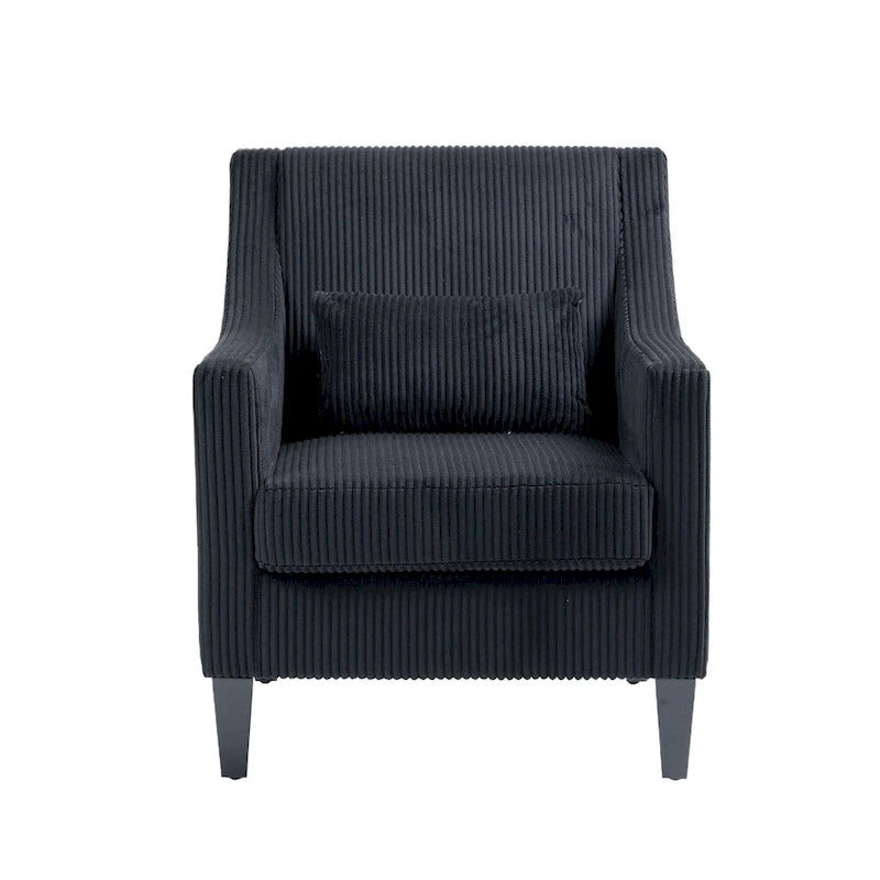 Fauteuil d'appoint moderne noir avec pieds en bois d'hévéa