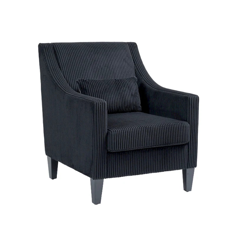 Fauteuil d'appoint moderne noir avec pieds en bois d'hévéa