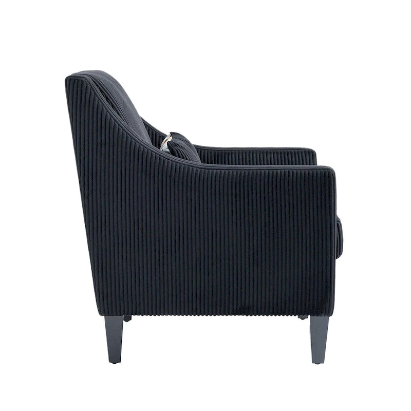 Fauteuil d'appoint moderne noir avec pieds en bois d'hévéa