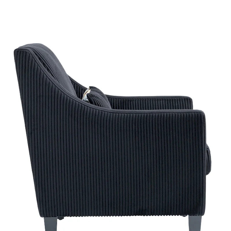 Fauteuil d'appoint moderne noir avec pieds en bois d'hévéa