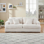 Canapé 3 places en velours côtelé de 201 cm avec 4 coussins de décoration et coussin à ressorts – Blanc