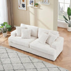 Canapé 3 places en velours côtelé de 201 cm avec 4 coussins de décoration et coussin à ressorts – Blanc