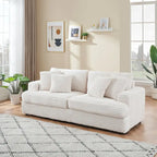 Canapé 3 places en velours côtelé de 201 cm avec 4 coussins de décoration et coussin à ressorts – Blanc