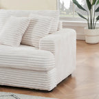 Canapé 3 places en velours côtelé de 201 cm avec 4 coussins de décoration et coussin à ressorts – Blanc
