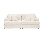 Canapé 3 places en velours côtelé de 201 cm avec 4 coussins de décoration et coussin à ressorts – Blanc