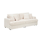 Canapé 3 places en velours côtelé de 201 cm avec 4 coussins de décoration et coussin à ressorts – Blanc