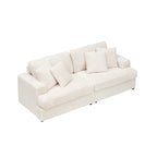 Canapé 3 places en velours côtelé de 201 cm avec 4 coussins de décoration et coussin à ressorts – Blanc