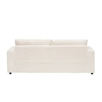 Canapé 3 places en velours côtelé de 201 cm avec 4 coussins de décoration et coussin à ressorts – Blanc