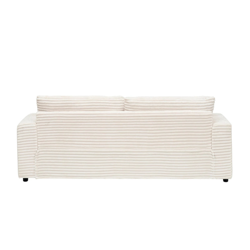 Canapé 3 places en velours côtelé de 201 cm avec 4 coussins de décoration et coussin à ressorts – Blanc