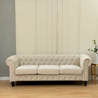Canapé chesterfield 3 places en velours beige