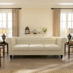 Canapé chesterfield 3 places en velours beige