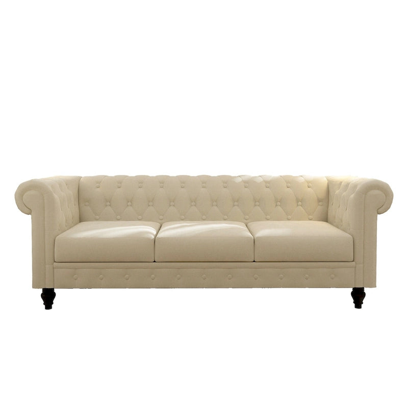 Canapé chesterfield 3 places en velours beige