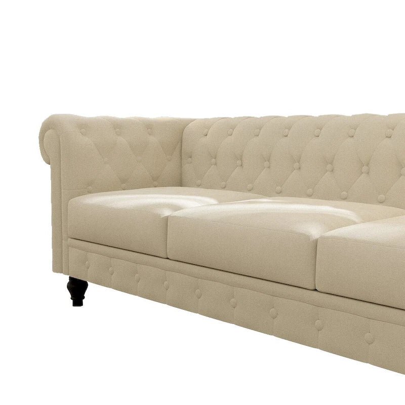 Canapé chesterfield 3 places en velours beige