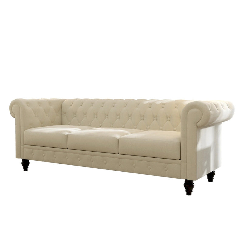 Canapé chesterfield 3 places en velours beige