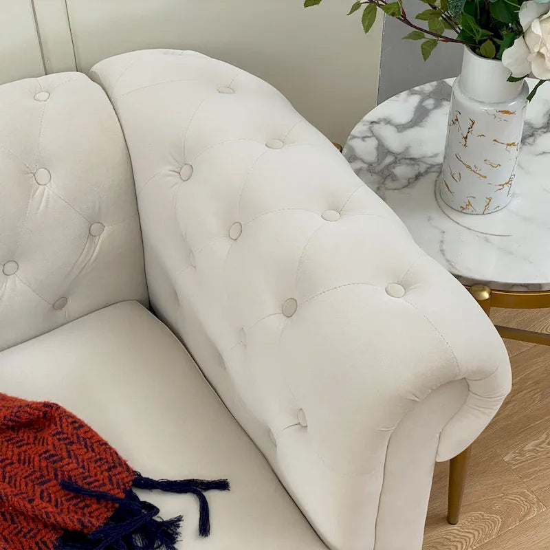 Canapé chesterfield 3 places en velours beige