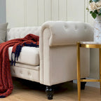 Canapé chesterfield 3 places en velours beige