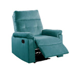 Fauteuil inclinable manuel, velours bleu capitonné, bois massif