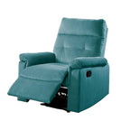 Fauteuil inclinable manuel, velours bleu capitonné, bois massif