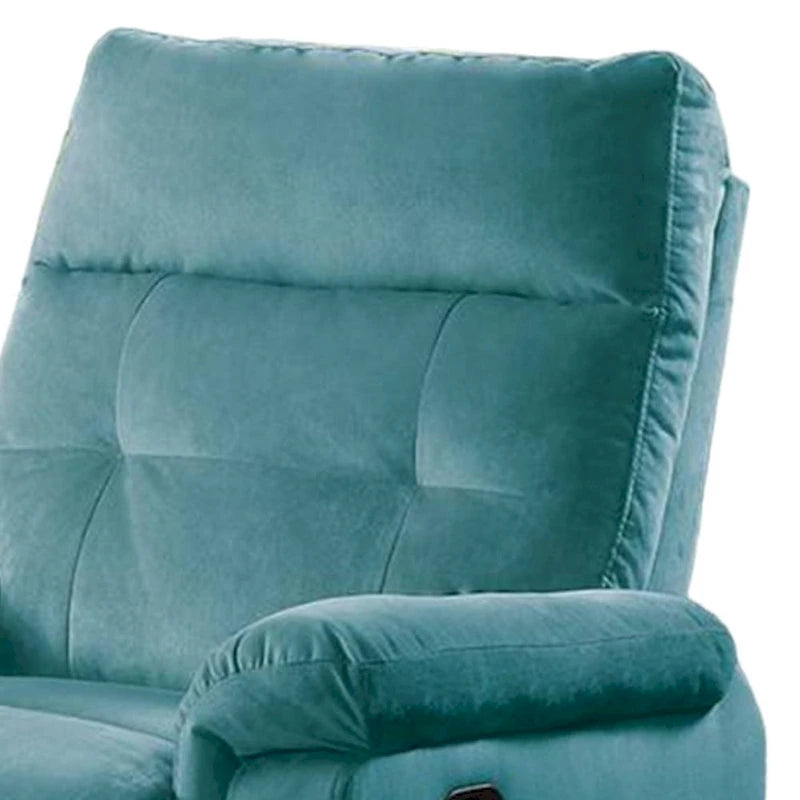 Fauteuil inclinable manuel, velours bleu capitonné, bois massif