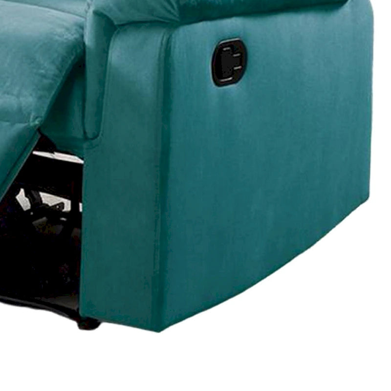 Fauteuil inclinable manuel, velours bleu capitonné, bois massif