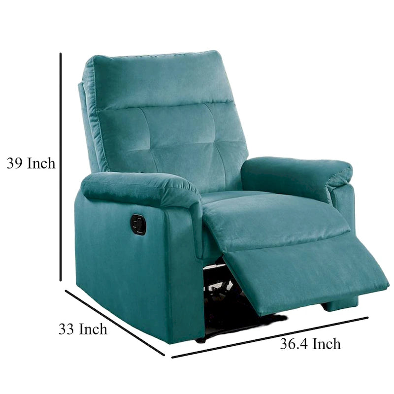Fauteuil inclinable manuel, velours bleu capitonné, bois massif