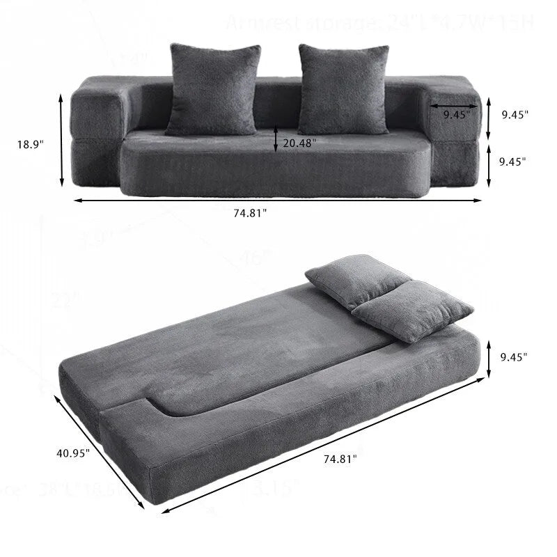 Canapé de sol transformable avec poufs ottomans
