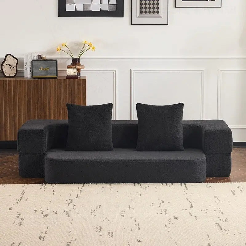 Canapé de sol transformable avec poufs ottomans