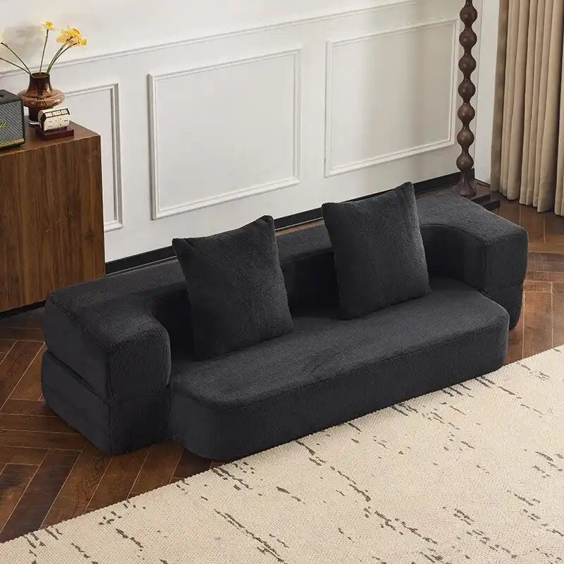 Canapé de sol transformable avec poufs ottomans