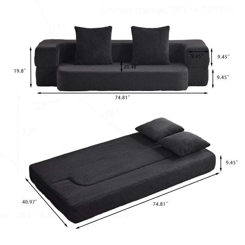 Canapé de sol transformable avec poufs ottomans
