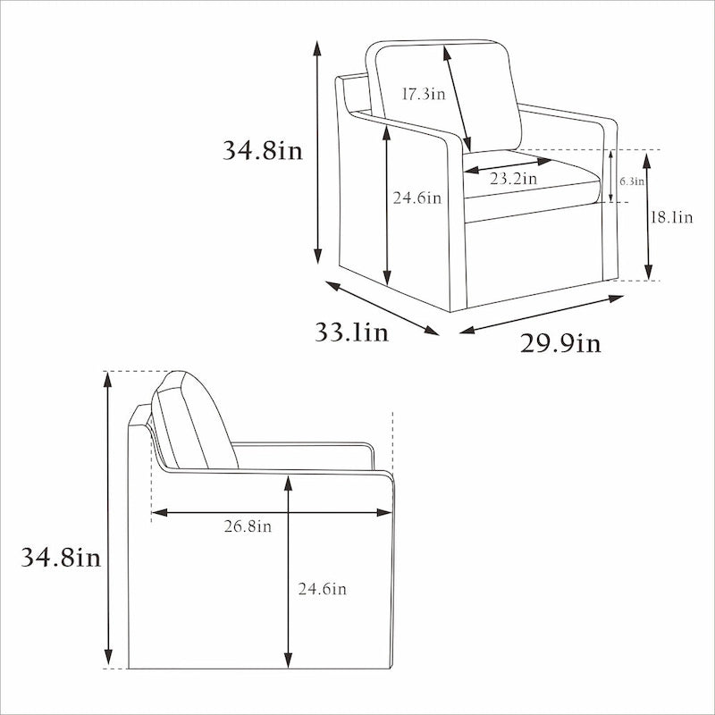 Fauteuil d'appoint pivotant rembourré avec coussin de dossier amovible