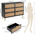 Commode 6 tiroirs avec façades en rotin