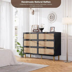 Commode 6 tiroirs avec façades en rotin