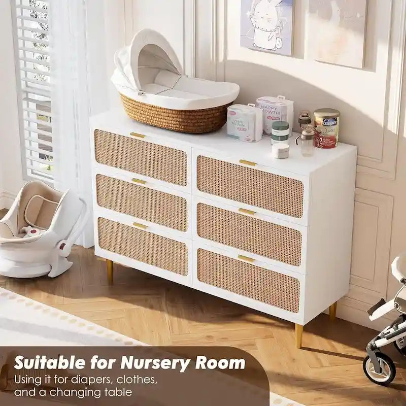 Commode 6 tiroirs avec façades en rotin