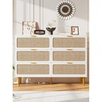 Commode 6 tiroirs avec façades en rotin