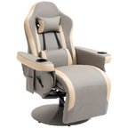 Fauteuil inclinable manuel avec repose-pieds réglable, base pivotante, porte-gobelets et poches de rangement