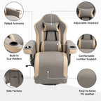 Fauteuil inclinable manuel avec repose-pieds réglable, base pivotante, porte-gobelets et poches de rangement