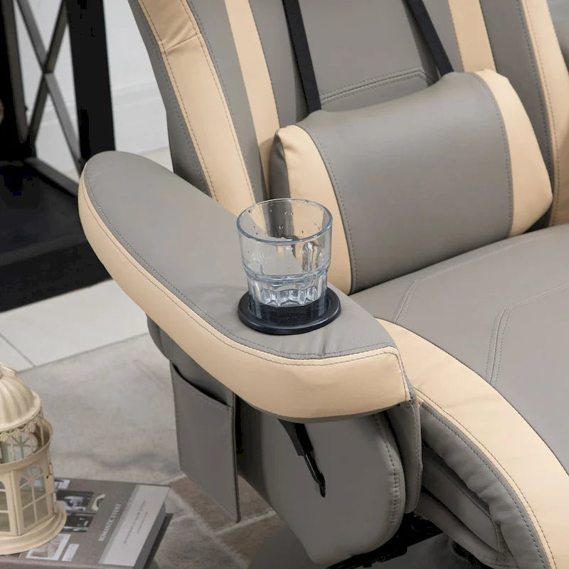 Fauteuil inclinable manuel avec repose-pieds réglable, base pivotante, porte-gobelets et poches de rangement