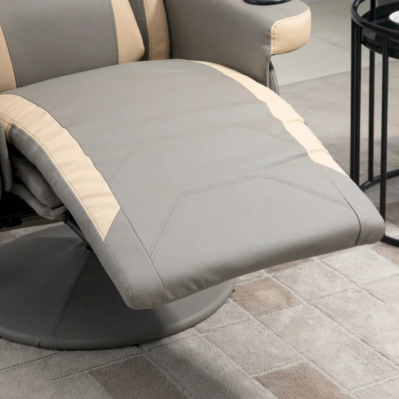 Fauteuil inclinable manuel avec repose-pieds réglable, base pivotante, porte-gobelets et poches de rangement